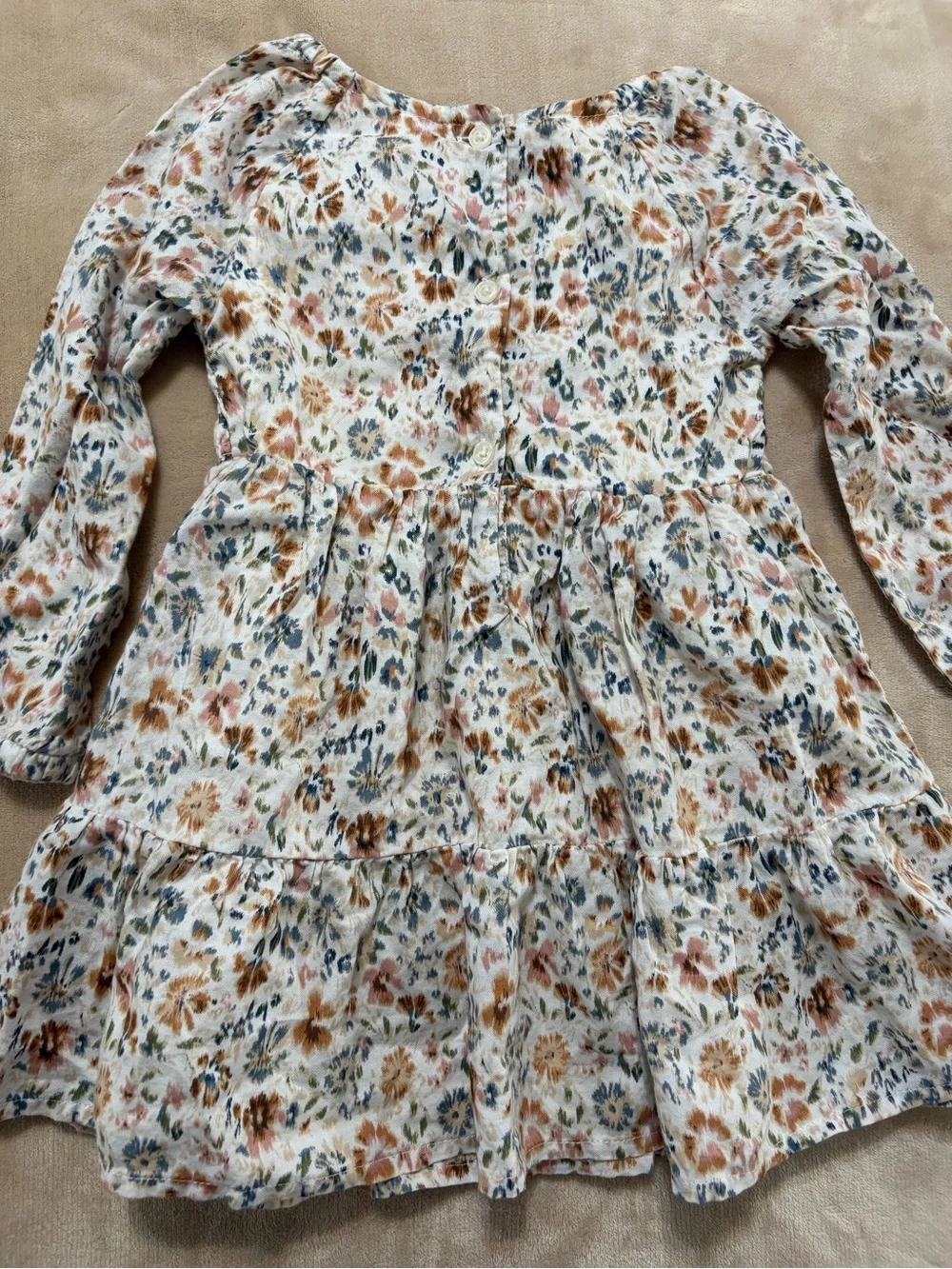 OshKosh B'gosh Cream Floral Smocked Long Sleeve Dress with Pink and Rust Accents